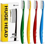 COCOBURI Huge Head Toothbrush Hard Toothbrushes for Adults Hard&Firm Toothbrush Bristles BPA Free Oral Care 4 Packs
