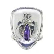 Tabra Ladybug Emboss Amethyst Ring Adjustable Size 8.5-9.5