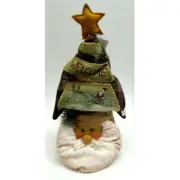 Fabric Burlap Stuffed Santa Head with Tree Shape Doorstop