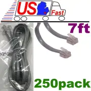 Lot250pack 7ft RJ11 modular 6P4C 4wire Phone/Telephone Line Flat Cord/Cable