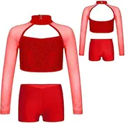 [iiniim] Kids Girls Gymnastics Dance Outfits Jazz Performance Costume 2PCS Activewear Ballet Shorts Set