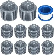 uxcell 10Pcs 1 Inch PT Male Thread PVC Pipe Fitting Plug, Cleanout Plugs, Water Drain End Caps Coupling Adapter with Tape for Water Heater Supply Lines, Plumbing, Gray