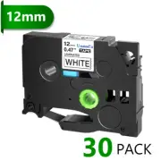 30PK Black on White Label Tape Compatible with Brother P-Touch TZ-231 12mm 1/2"