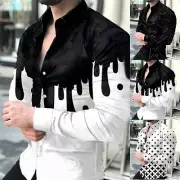 Men's Casual Button Down Lapel Shirt Men's Printed Cardigan Shirts