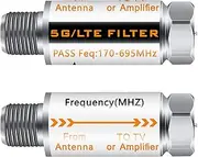 2Pcs 5G/LTE Filter Improves Antenna Amplifier Signals - 5G/LTE Filter for TV Antenna Signal Purifier,4G/5G Filter Reduce Interference from Cell Phones Towers（Pass Freq 170-695MHz ）