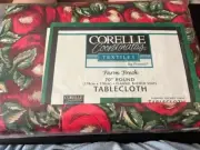 New NWT CORELLE Coordinates FARM FRESH Apples Tablecloth Round 70” NIB Vinyl