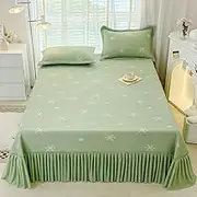 3pcs Premium Knitted Chic Pink Soft Bedspread 2pillowcase White Snowflake Pleating Ruffles Edge Bedskirt for All-Season,Color 4,250X270cm 3Pcs