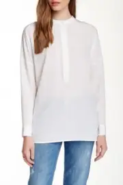 NEW VINCE Half Placket Oversized Silk Blouse Off White Button Down XXS TTP