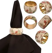 Indtresor Gorgeous Beautifully Handcrafted Eye Catching Floral Petals Patterns Large Size Gold Color Party Dining Table Napkin Holders (Set of 6)
