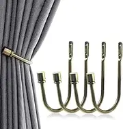 4 Pieces Metal Curtain Tiebacks, U Shaped Drapery Holdbacks, Decorative Curtain Holdbacks for Wall, Heavy Duty Metal Window Treatment Hook, Cyan