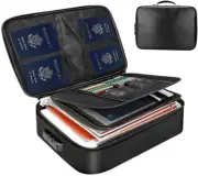 Fireproof Document Bag with Lock Fireproof Money Bag 3-Layer File Organizer Case