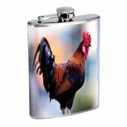 Rooster Flask D5 8oz Stainless Steel Chicken Gallos Flightless Bird Plummage