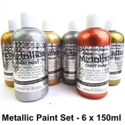 Colourcraft 6x150ml METALLIC Paint Bottles Set Art Painting Craft Kit Clay Paper