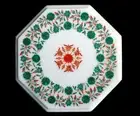 12" Marble corner side semi precious stone Inlay table top handmade work