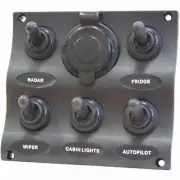 Marine Wave series water resistant switch panel with cig lighter