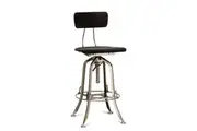 Industrial Wooden Height Adjustable Swivel Bar Stool Chair with Back - Nickel Black