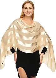 [PANTONIGHT] Women's Polyester Head Wrap Plain Metallic Evening Shawl Lightweight Wedding Shawl Satin Wraps for Party