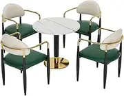YUGXTH Small Conference Room Negotiation Table Sets, Office Reception Room Club Table, Marble Round Table and PU Backrest Chair Sets 5-Piece, for Home Office Dining(Green,70cm/27.5in)