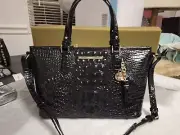 Brahmin Melbourne Collection Mini Asher Black Crocodile-Embossed Leather Tote