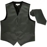 New Men's Formal Tuxedo Vest Waistcoat_Necktie solid dark gray wedding prom