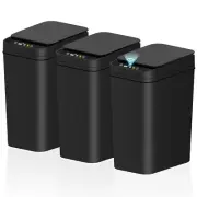 Touchless 3-Pack Automatic Trash Can Set - 2.2 Gallon Black Motion Sensor