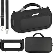 [JCHPINE] Silicone Cover and Hard Carrying Case for Bose SoundLink Max Portable Speaker, Protective Travel Case for Bose SoundLink Max Speaker Case with Shoulder Strap (Black Case)