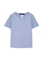 Marina Rinaldi Garabba Embellished Stretch-cotton T-shirt - Light Blue - L (UK 20 / Xxl) L (UK 20 / XXL)
