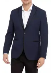 Kenneth Cole Reaction Men Blazer Size 46 Reg Blue Seersucker Sport Coat Jacket