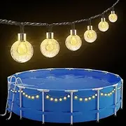 Hahood 55 Ft Solar Pool String Lights for Above Ground Pools 100 LEDs Outdoor Waterproof Pool Trampoline Crystal Globe Lights for Frame Pool Decor 8 Lighting Modes Pool Accessories for Swimming Pools