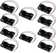JWISLAND (Pack of 10) 2 AA Battery Holder, 2 AA Battery Holder with Leads, 2 AA DIY Battery Holder Case Box Base 3V Volt PCB Mount with Bare Wire Ends