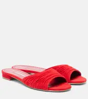 [Manolo Blahnik] Manolo Blahnik Piruaflat gathered suede slides AU 10 red