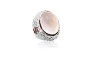 Rose Quartz Cabochon Hammered Sterling Silver Ring