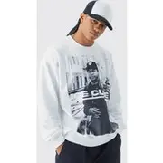 Mens White Oversized Ice Cube License Sweat