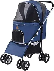 Dog Pram Premium Pet Stroller for Medium Small Dogs, Foldable 4 Wheel Cat Strollers for 2 Cats, Dog Prams Pushchairs for Small Dogs Breathable Dog Pram Stroller Buggy