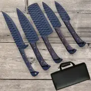 Custom Handmade Forged Damascus Steel Chef Knife 5Pcs set With Leather Sheath