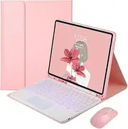 Jarttarn Keyboard Case Compatible with iPad Air 13 Inch 2024 (Model Number: A2903, A2904) with Pen Holder,7 Color Backlit Keyboard with Touchpad + Mouse,PU Stand Cover for iPad Air 13 (Pink)