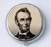 ABRAHAM LINCOLN black white Pill case pillbox box holder honest abe President