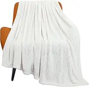 TOONOW Fleece Blanket Fuzzy Plush Throw Blanket 50" x 60", Super Soft Fluffy Bed Blanket Geometric Pattern Comfy Microfiber Flannel Blankets for Couch, Bed, Sofa, Cream White