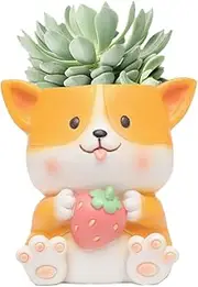 Corgi Ceramic Succulent Planter Pots with Drainage Hole, Handicraft Plant Holder Container Small Succulent Pot Mini Plant Flowerpot Cactus for Home Office Garden Decoration 9x7x9.5 cm