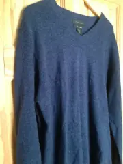 NWT Tahari Pure Luxe 100% Cashmere Men's Handsome Blue V Neck Sweater XL $245