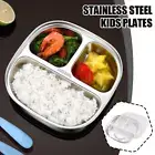 Square 304 Stainless Steel Divided Lunch Box 3/4 Grid Food Container Kids P V9Z8
