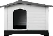 GROZY XXL Dog Kennel Outdoor Indoor Plastic Puppy Pet House Kennels Weatherproof (Grey)