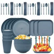 Four-person Set Blue Eco-Friendly Wheat Straw Dinnerware Set, Plate, Bowl, Cup &