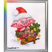 Lansvit D-057 Pig Christmas Embroidery Counted Aida 6.4