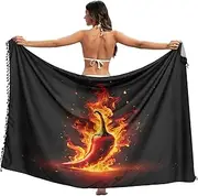 [RPLIFE] Red Chili Fire Bathing Suit Cover Sarong Wrap, Summer Pool Short Sarong Coverups Women, Large, Red Chili Fire, Large