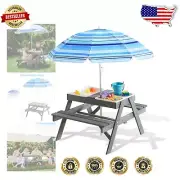 Multifunctional Toddler Picnic Table with Storage Bins & Adjustable Umbrella