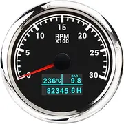 ALAGPNPMZH Boat Tachometer Marine Tacho Meter Gauge LCD Hourmeter 12V/24V 3000 RPM 85mm Car Tachometer with Water Temp Oil Pressure Speedometer(3000RPM BS)