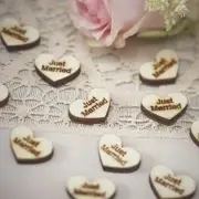 Ginger Ray Heart Wooden Just Married Table Scatter Wedding Confetti, 25 Pack