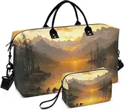 [ZRYSMY] Duffel Bag for Traveling, Fall Landscape Lake Travel Bag Gym Bag, with Multiple Interior Pockets Shoulder Weekender Bag for Women Men with Toiletry Bag 20.5L x 1.9W x 13.8H, Multi-Colored, one