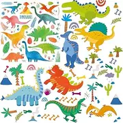Maydahui 3 Sheets（95 Count） Dinosaurs Wall Decals Colorful Assorted Dino Animal Stickers Peel and Stick Removable Wall Sticker for Bedroom Living Room Playroom Home Decoration